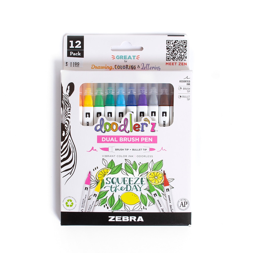 Zebra, Marker Set, Art & School, Zebra, Tools of the Trade show, Doodlerz, Dual, Brush Marker, 12 count, 739107